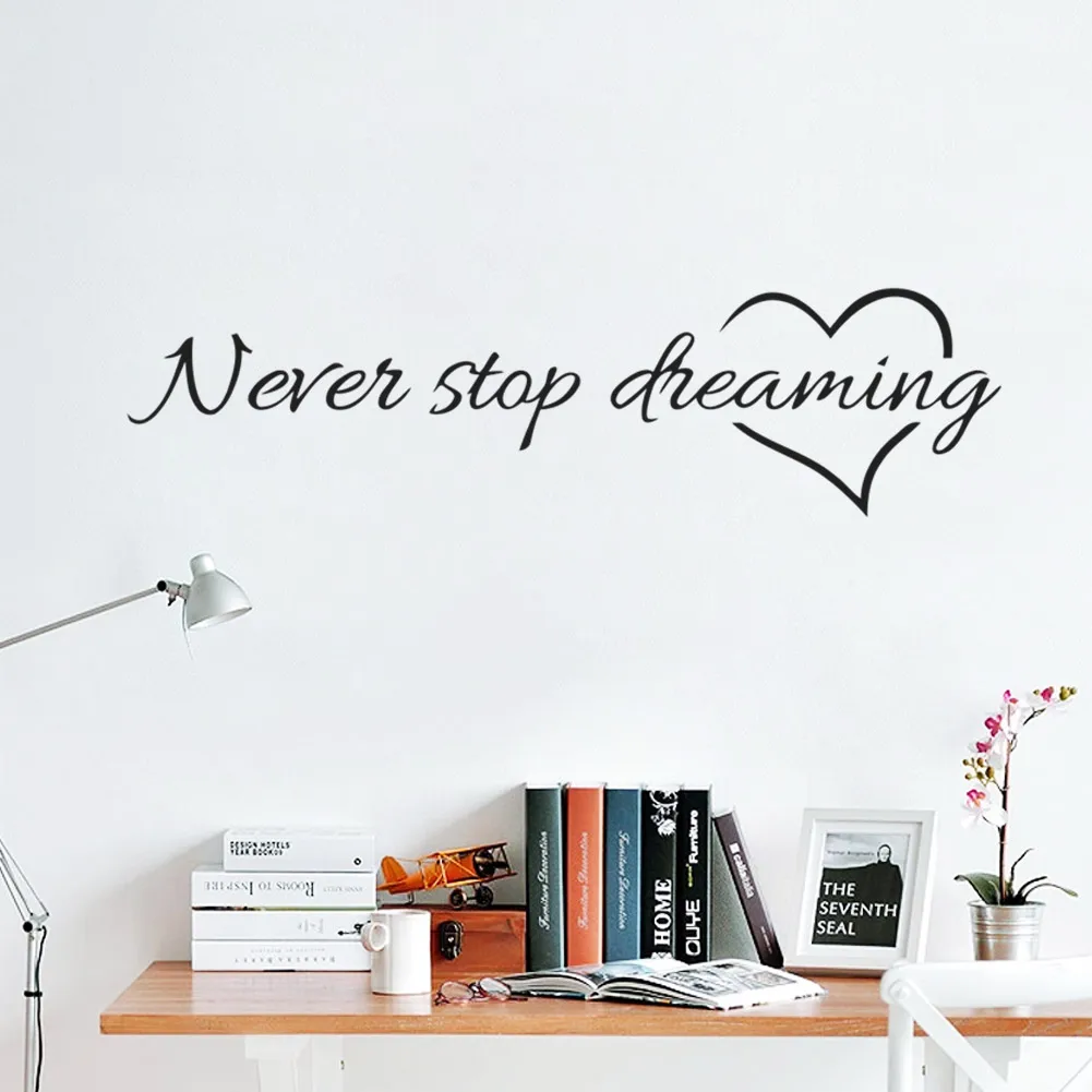 Виниловая стена этикета стены с надписью «never stop dreaming» Наклейка Настенная «Слова» Декорации для свадьбы гостиной