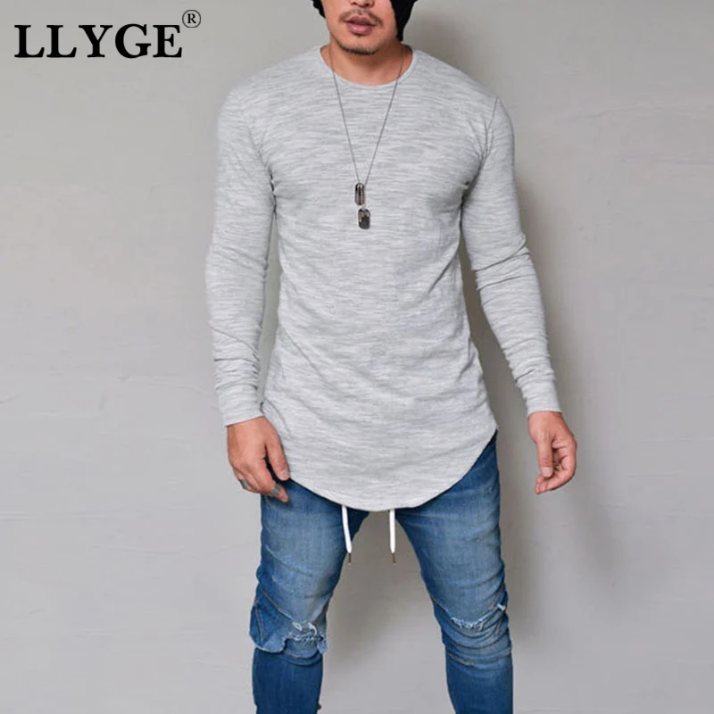 Fashion Long Sleeve Men T-shirts Casual Slim Fit Elastic Solid O-Neck Tees Tops