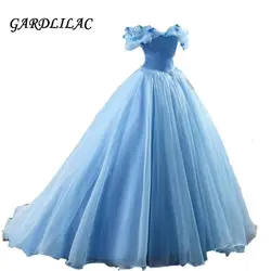 2019 с открытыми плечами синее пышное платье из органзы бальное платье длинное выпускное платье Vestidos de 15 Anos