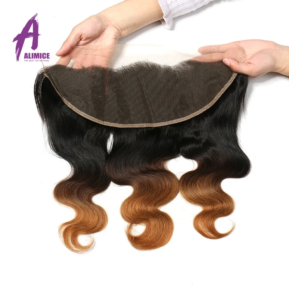 Ombre Blonde Body Wave Frontal Closure T1B430 Brazilian 134 Frontals  Non Remy Human Hair 4 Different Part Designs T1B427  (1)