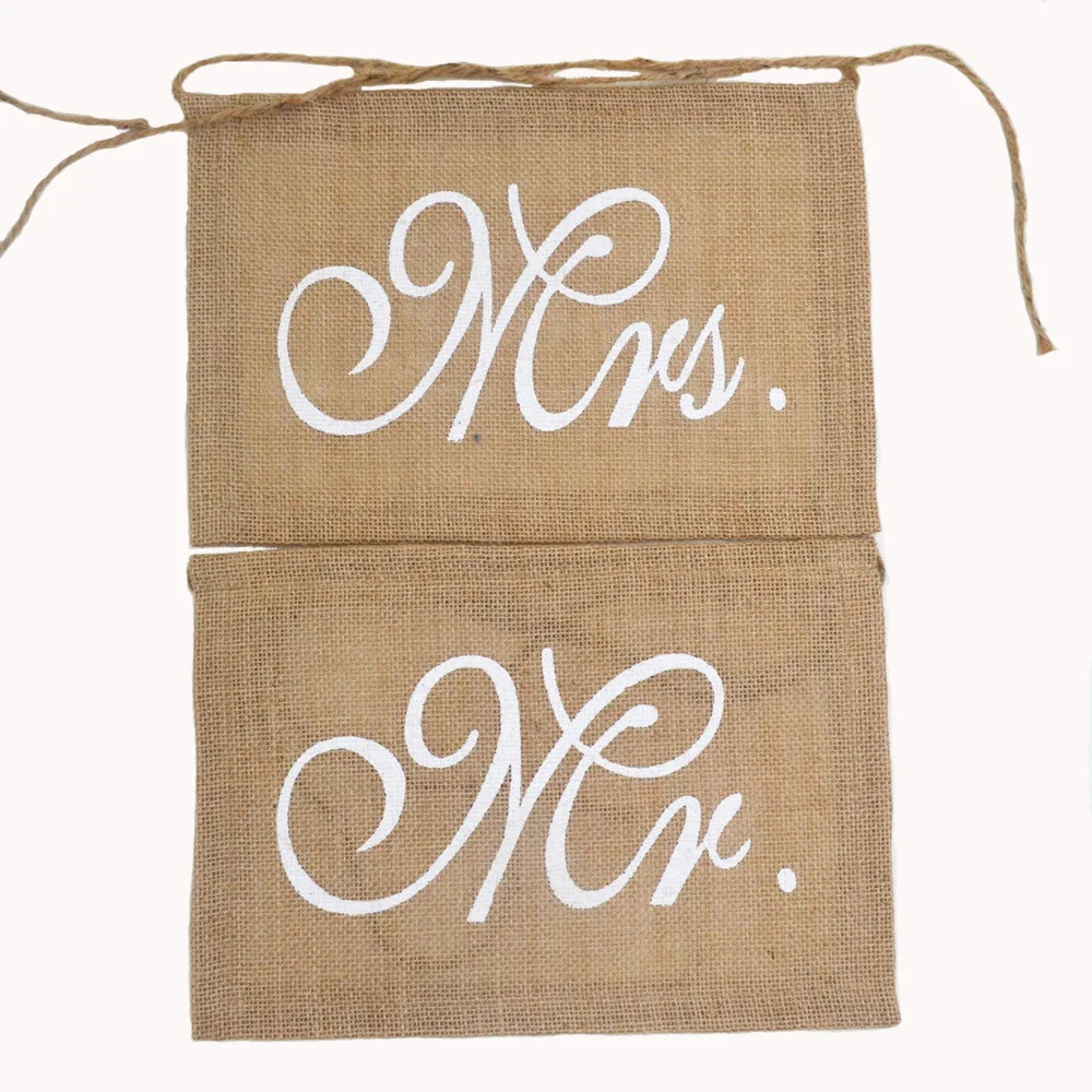 

Mr And Mrs Chair Sign Jute Wedding Signs Rustic Jute Burlap Wedding Banners Burlap Chair Sign For Party Decoration