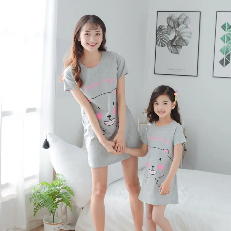 

Mother And Daughter Summer Cartoon Print Matching Dresses Family Matching Pajamas Nightgown Dress