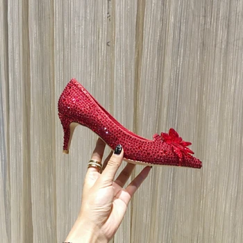 Red-6.5cm Chueyz/пикантные женские туфли-лодочки на высоком тонком каблуке; свадебные туфли; туфли-лодочки с острым носком; модная женская Красивая цветная обувь; размеры 34-42 - Цвет: Red-6.5cm