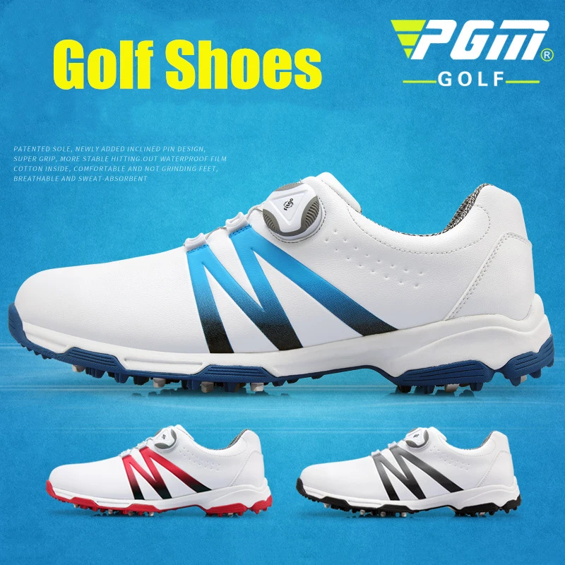

Golf Shoes Waterproof Sneakers PGM 2019 Mens Leather Automatic Revolving shoelaces Breathable Golf Shoes with non-slipping sole