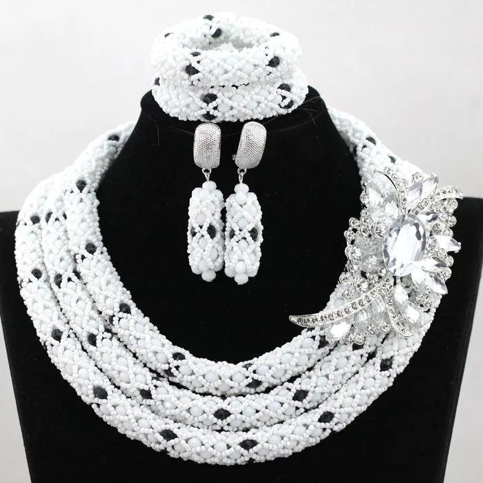 Fashion 3 layers Black  Mix White Bride Necklace Set Choker Jewelry Sets Black Crystal Beads Necklace Set Free Shipping HX925