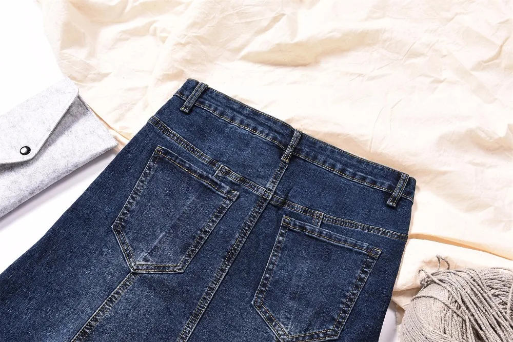Для женщин сезон осень-зима, джинсовая трапециевидной формы НЕОБРАБОТАННАЯ кромка джинсы юбка до середины икры Длина джинсовая юбка плюс Размеры 26-40