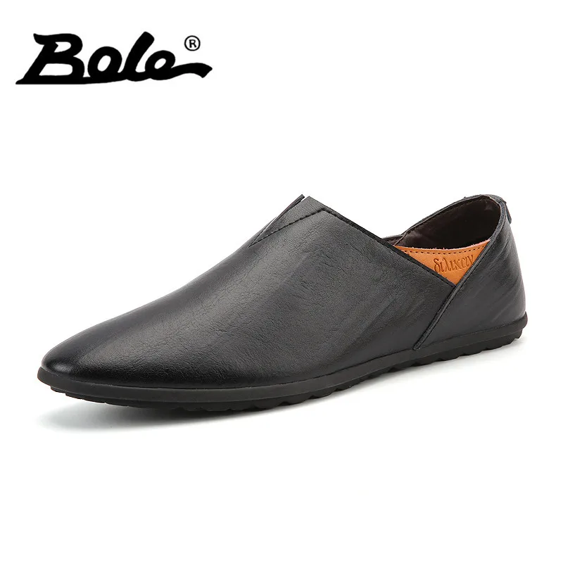 

BOLE Men Leather Shoes Big Size 38~45 High Quality Pointed Slip On Men Loafers Soft Moccasins Brand Shoes Men Flat Driving Shoes