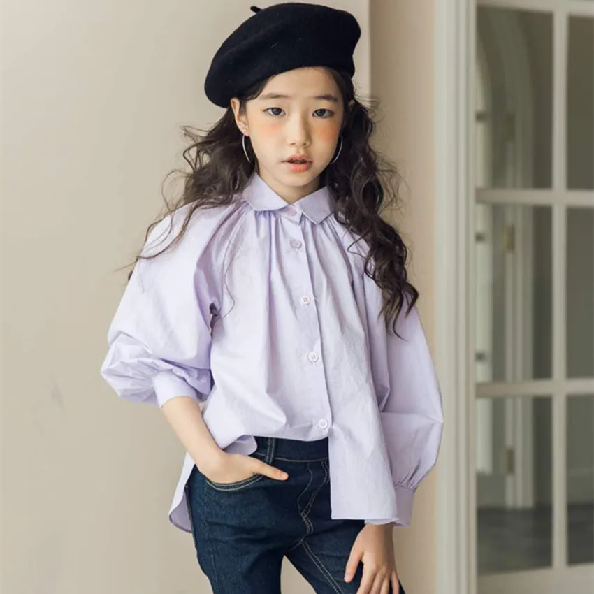 Children Girls Long Lantern Sleeve Blouse Tops Outfits Clothes Casual Blouse