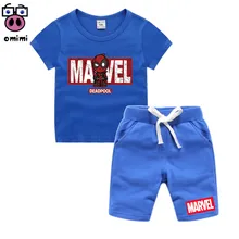 Детский 3D MARVEL Дэдпул группы одежда для девочек одежда с мультяшными рисунками комплект сына футболка Goku шорты Для мальчиков ясельного возраста Костюмы комплект