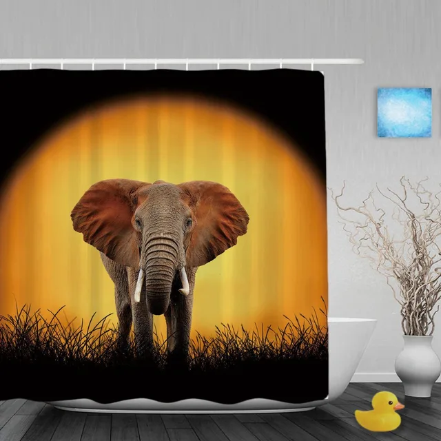 Wild Animals And Nature Theme Bathroom Shower Curtains Beautiful Elephant Decor Shower Curtain