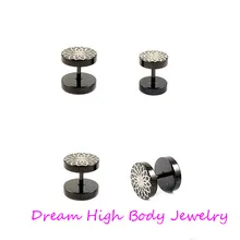 Поддельные накладки улучшающие фигуру беруши Серьги-гантели дизайн из нержавеющей стали 8 мм Горячая ювелирные изделия для пирсинга тела Готика