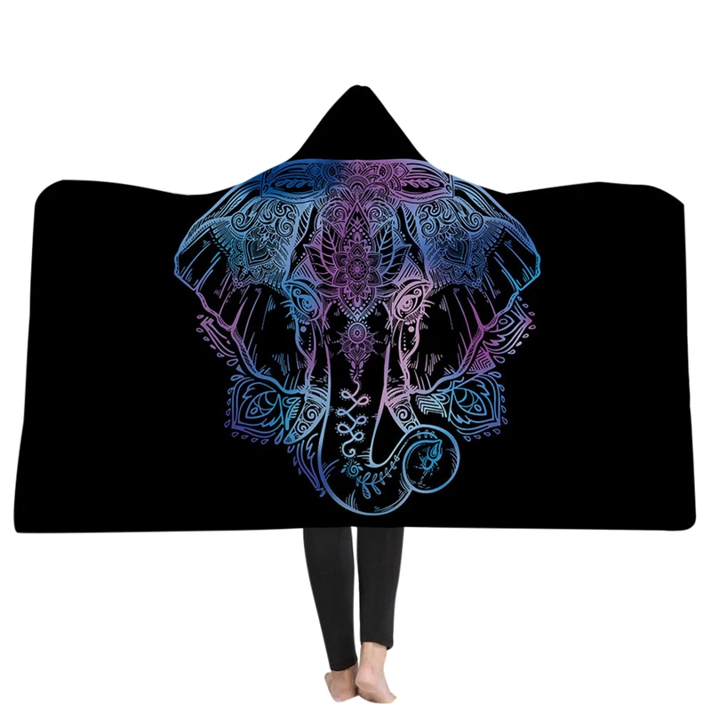 EHOMEBUY New Arrival 3D Blanket Wearable Hooded Blankets Black Floral