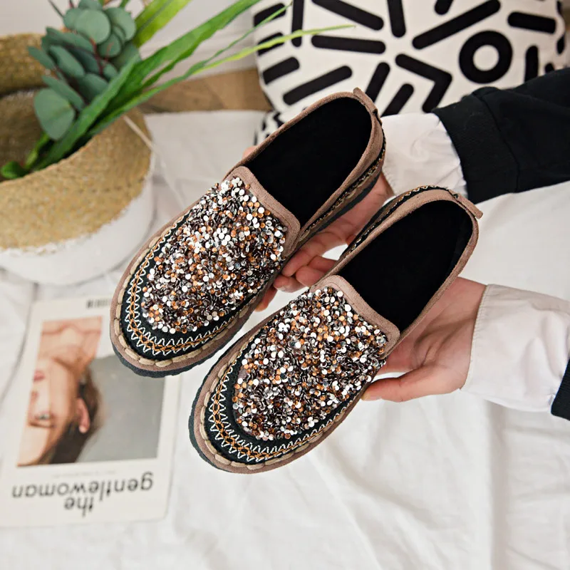 

Women Shoes Crystal Thick Bottom Flats New Women Bling Comfort Slip on Shoes Woman Espadrilles Shoes Lady Moccasins Casual Shoes