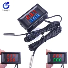 Mini dc 4v-28v display duplo termômetro digital com dupla ntc à prova dntc água sonda de metal sensor de temperatura tester para a sala de carro interior