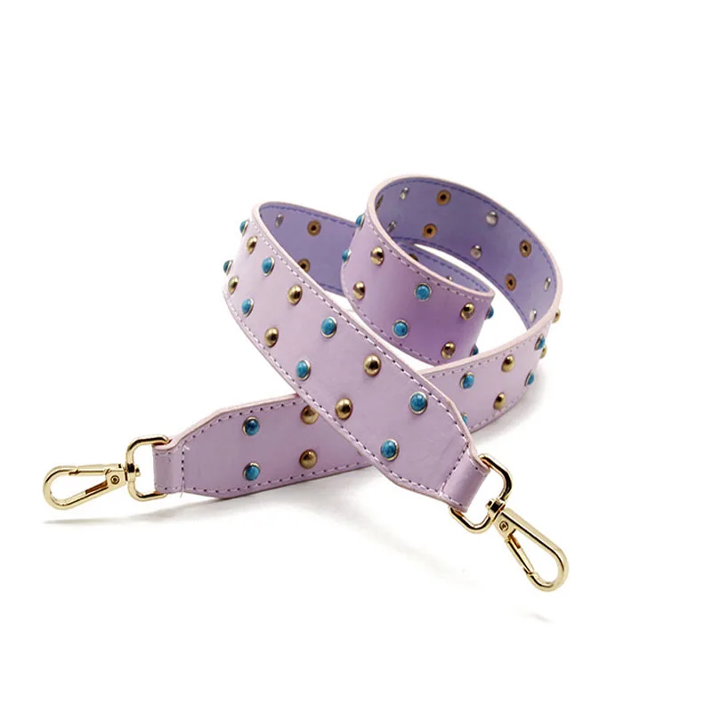 100x3.7cm Fashion PU Leather Lady's Handbag Shoulder Strap Solid Bright Color Rivets Decor Chain Bag Belts Accessory for Womens