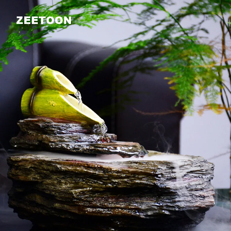 

110-240V Feng Shui Resin Bamboo Rockery Water Fountain Fish tank Atomizer Air Humidifier Creative Lucky Office Tabletop Ornament