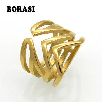 

New Hot Sell Gold Color V Shape Design Finger Rings 17mm Wide Fashion Jewelry Stainless Steel Band Ring Wholesale
