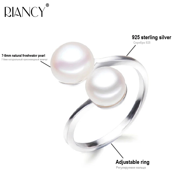 100% Natural Freshwater adjustable Double beads Ring Creative Ring for Women 925 Silver Pearl jewelry Decorative Gifts