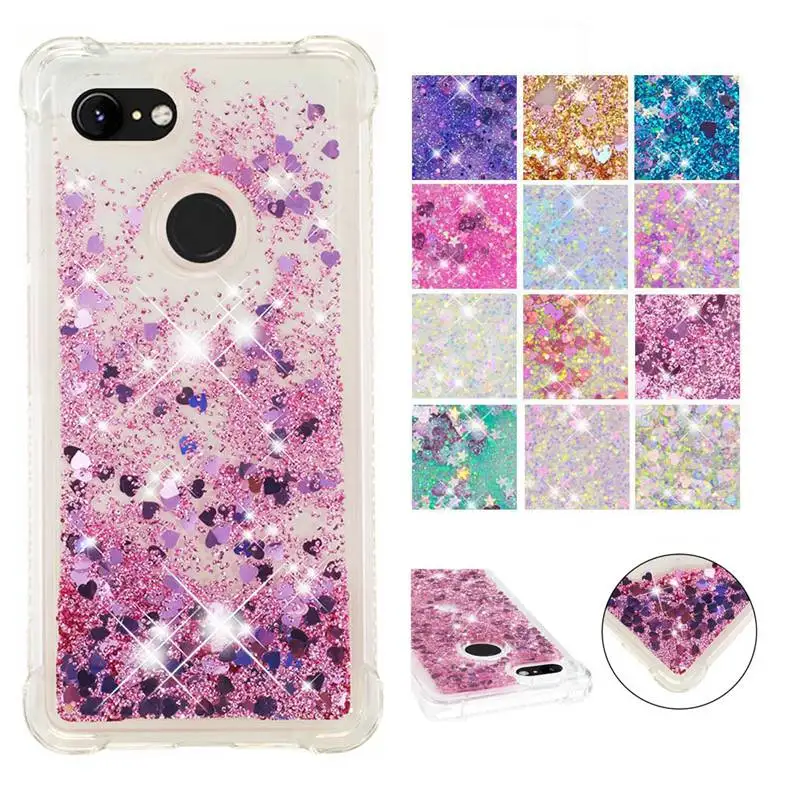 

CAPF Phone Case For Google Pixel 3 Glitter Shine Quicksand Shockproof Flowing Liquid for Google Pixel 3 XL Back Cover Soft TPU