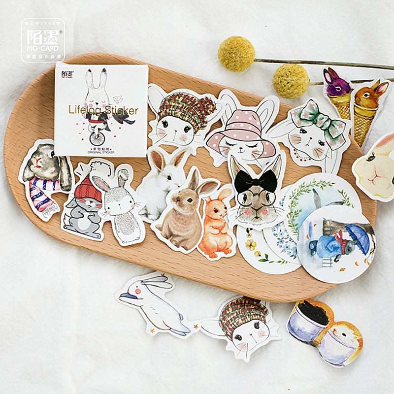 

LOLEDE New 45pcs/set Cute Rabbit Stationery Stickers Decorative Stickers Adhesive DIY Decoration Diary Children Gift