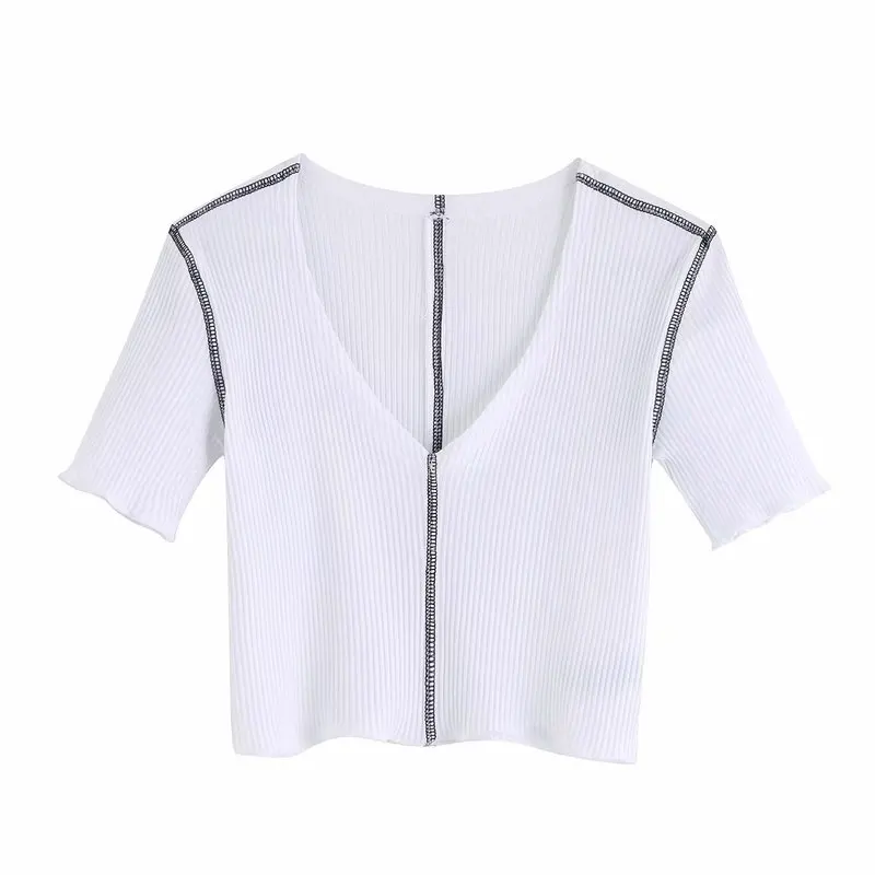 New arrival BB25-9421 European and American Fashion Colour V-collar T-shirt | Женская одежда