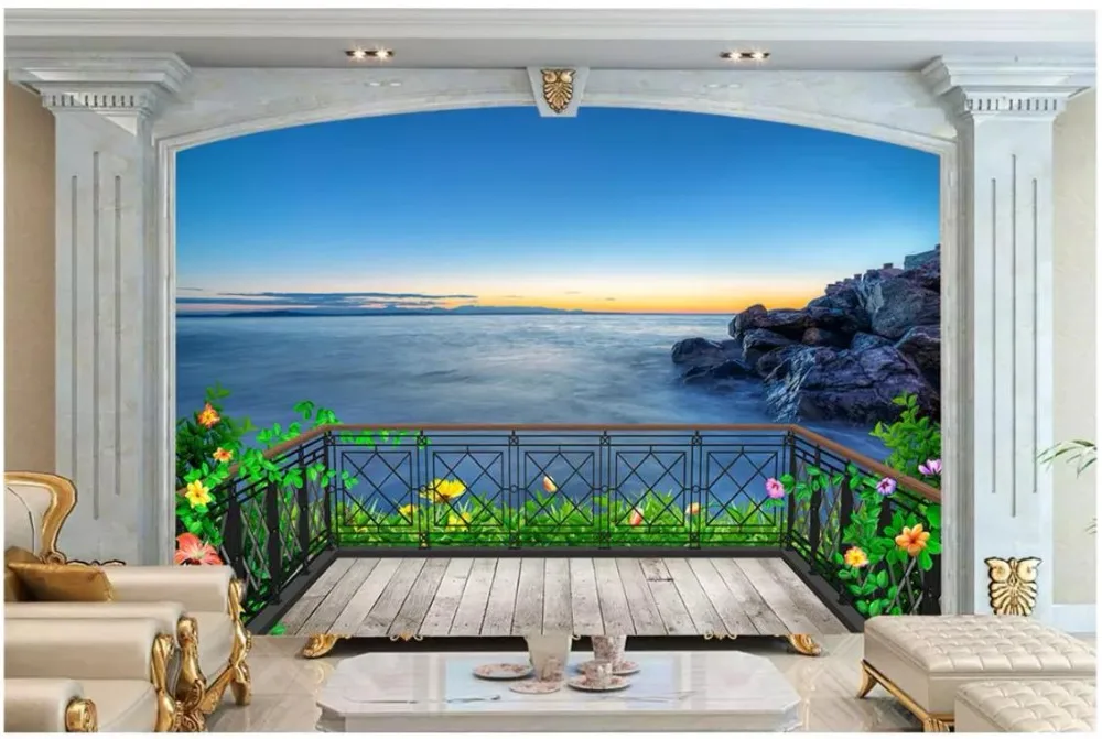 

Custom photo wallpaper 3d wall murals wallpaper Beautiful seaside scenery flowers 3D TV background wall papers for living room