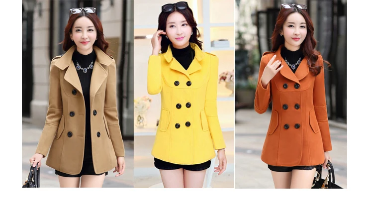 2018  Autumn and winter new female woolen coat short Korean version of the slim slimming lapel double-breasted woolen coat female tide (10)