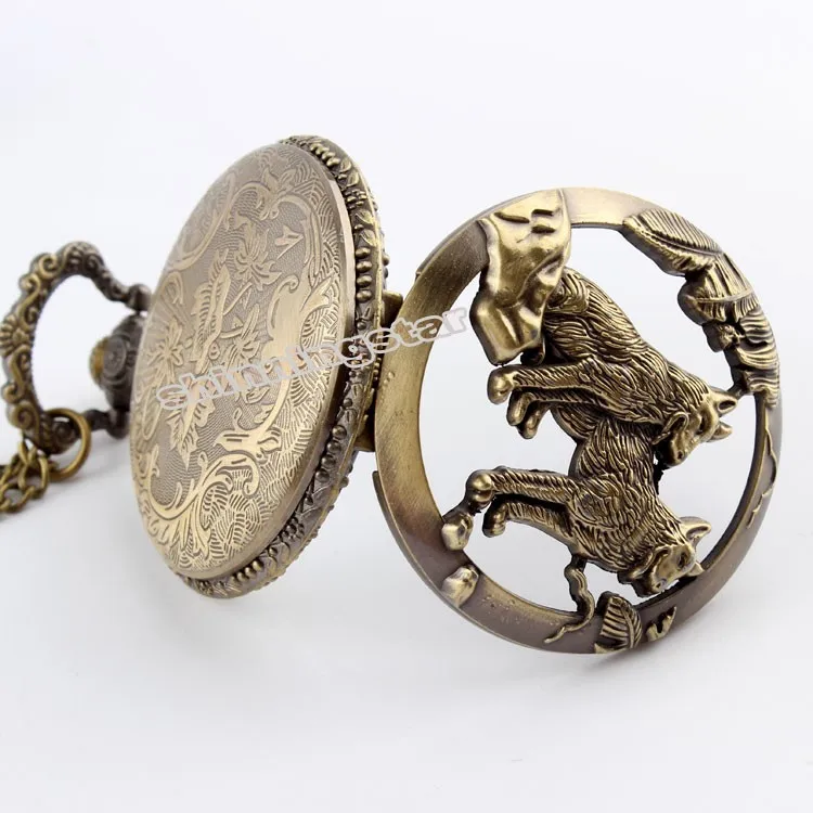 Бронзовый Китайский Зодиак кварцевые карманные часы ожерелье Собака Pooch Тигр лошадь корова мышь часы кролик мужские ретро кулон с цепочкой
