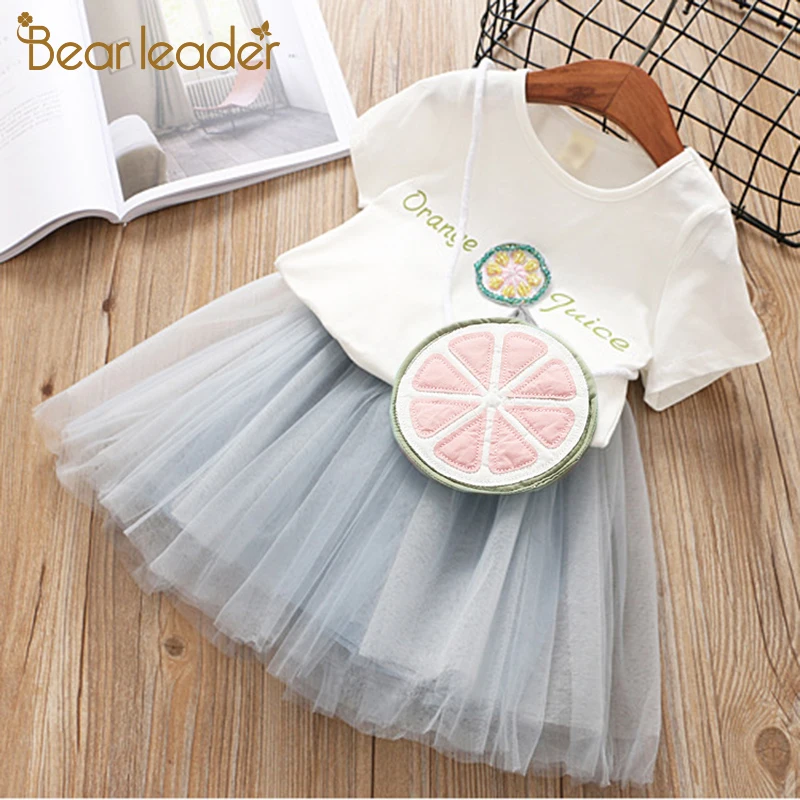 Bear Leader 2016 New bebe Fashion Kids Girls Clothes Set Black Bowknot Short T-shirt +Flowers Ball Gown Dress 2pcs Clothing Sets