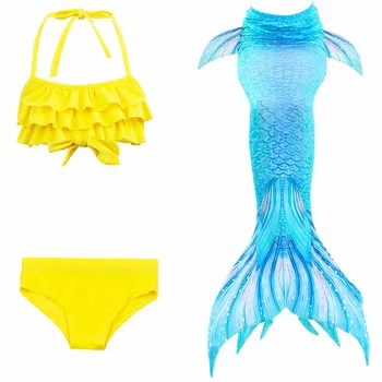 

New! 3PCS Bikini Set Girls Ariel Swimmable Mermaid Tail without Fin Costume Children Rainbow Mermaid Kids Swimming Bathing Suit