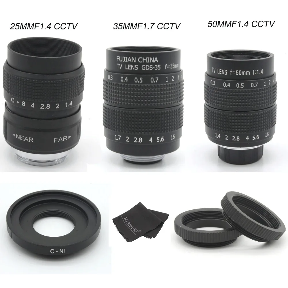 

FUJIAN 35mm F1.7 CCTV camera Lens + 25mm f1.4 camera Lens + 50mmf1.4 camera Lens for Nikon 1 AW1 S1 S2 J5 J4 J3 J2 J1 V3 V2 V1