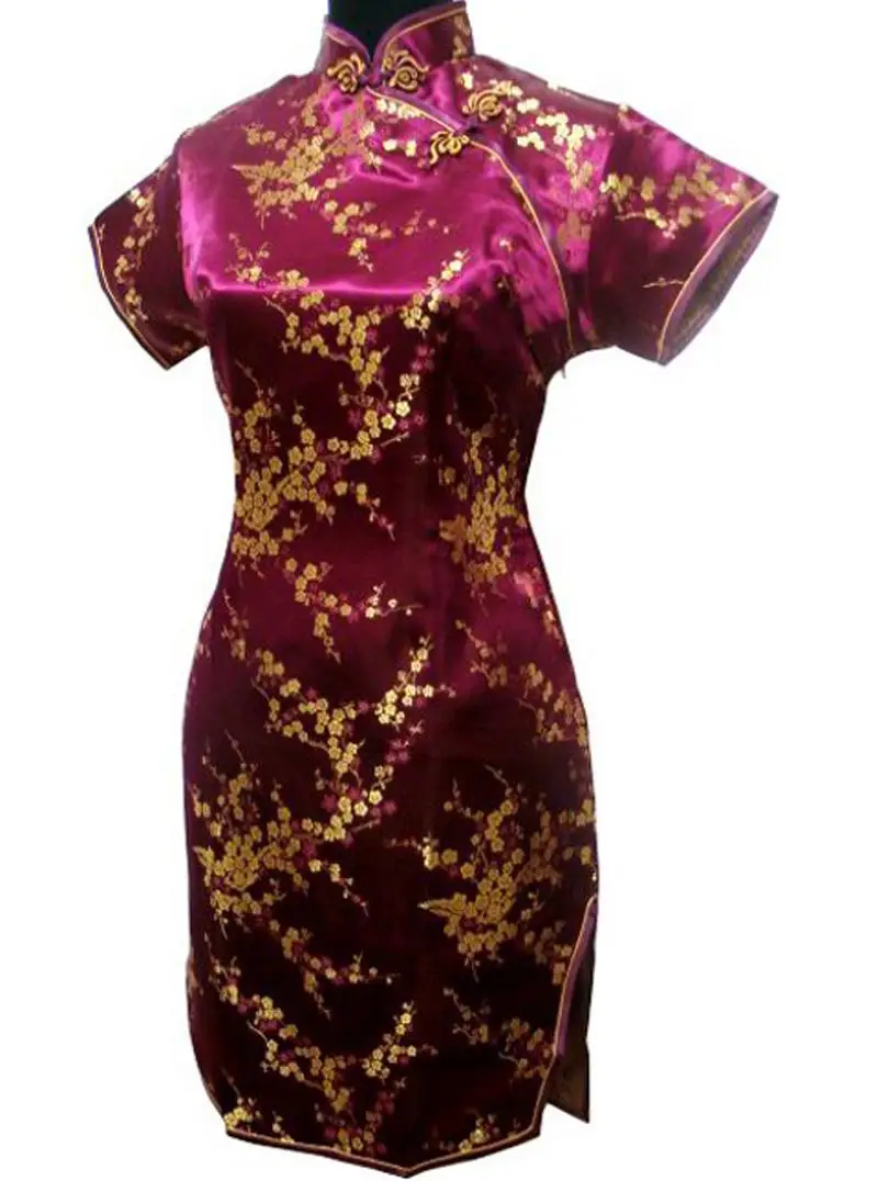 Винтаж Дракон и Феникс Qipao элегантное женское платье большого размера Cheongsam 3XL 4XL 5XL 6XL воротник стойка Сексуальное мини китайское платье Vestidos - Цвет: Burgundy 2