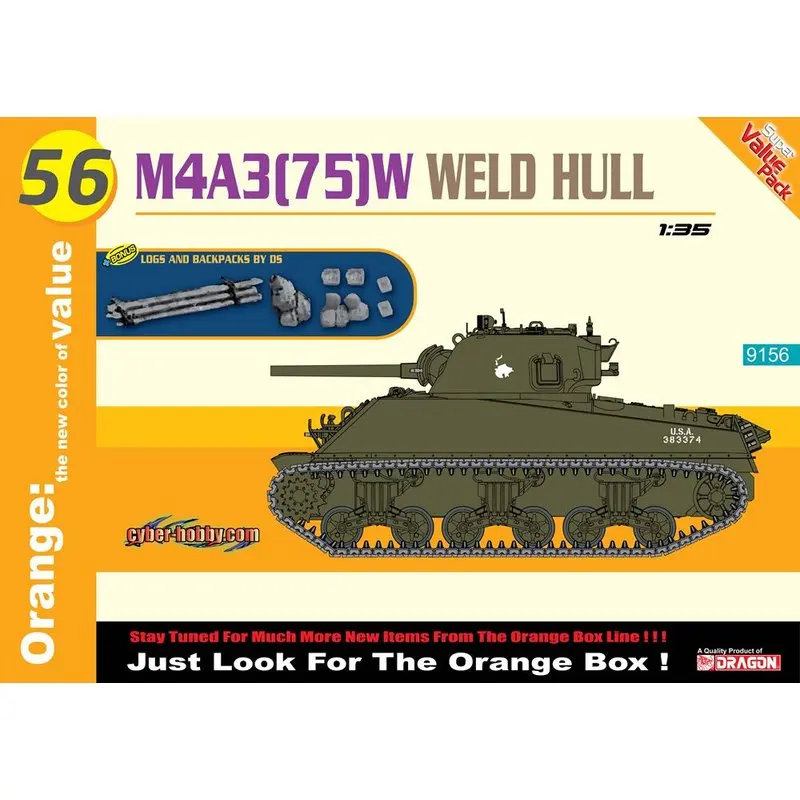 

DRAGON 9156 1/35 M4A3(75)W Weld Hull w/Logs and Backpacks - Scale model Kit