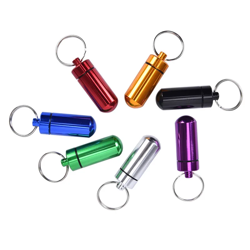 1Pc Aluminum Waterproof Pill Shaped Box Bottle Holder Container Keychain Medicine Box Pill Box Key Holder