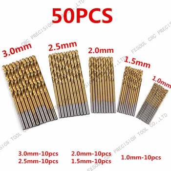 50Pcs/Set Twist Drill Bit Set Saw Set HSS High Steel Titanium Coated Drill Woodworking Wood Tool 1/1.5/2/2.5/3mm For Metal 1