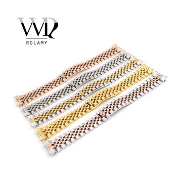 

Rolamy 20mm 316L Stainless Steel Jubilee Silver Two Tone Rose Gold Wrist Watch Strap Bracelet Solid Screw Links Curved End
