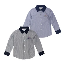 Рубашка в полоску для мальчиков детские рубашки с длинными рукавами и отложным воротником для мальчиков, детская блузка От 2 до 10 лет хлопковая Детская рубашка в стиле пэчворк