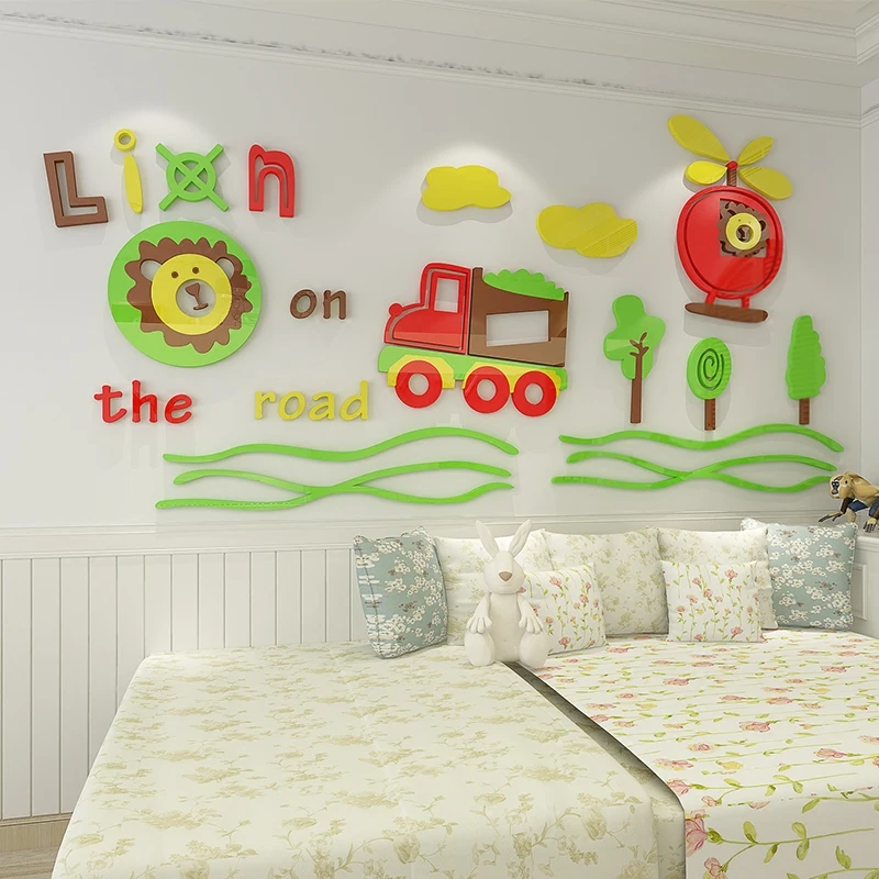 Cartoon lion 3d wall sticker Children's room bedroom bedside wall
