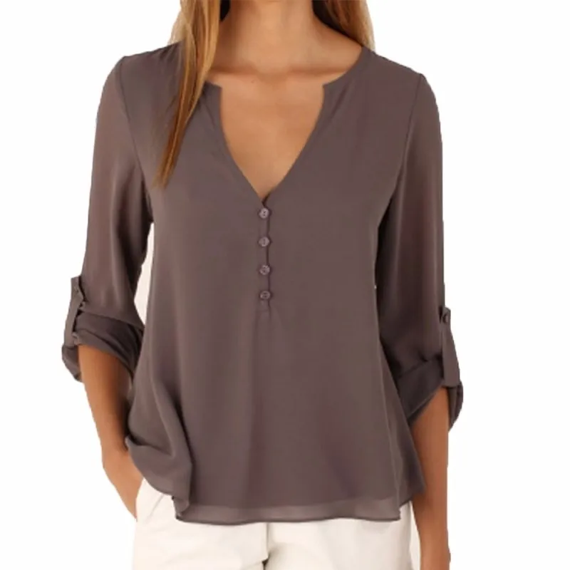 IYAEGE Chiffon Blouse Shirts Long Sleeve Casual Women Tops