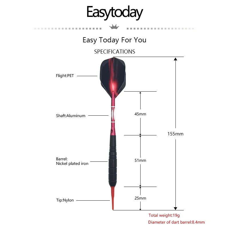 Easytoday 3Pcs/set Darts Professional Sports Supplies Red Soft Tip Darts Metal Barrel Darts Shafts Aluminum Flight Tail wing