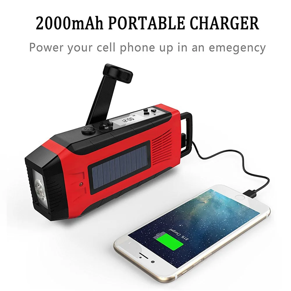 

Portable Generator Phone Charger Strong Power Bank Hand Crank Solar Radio with LED Flashlight
