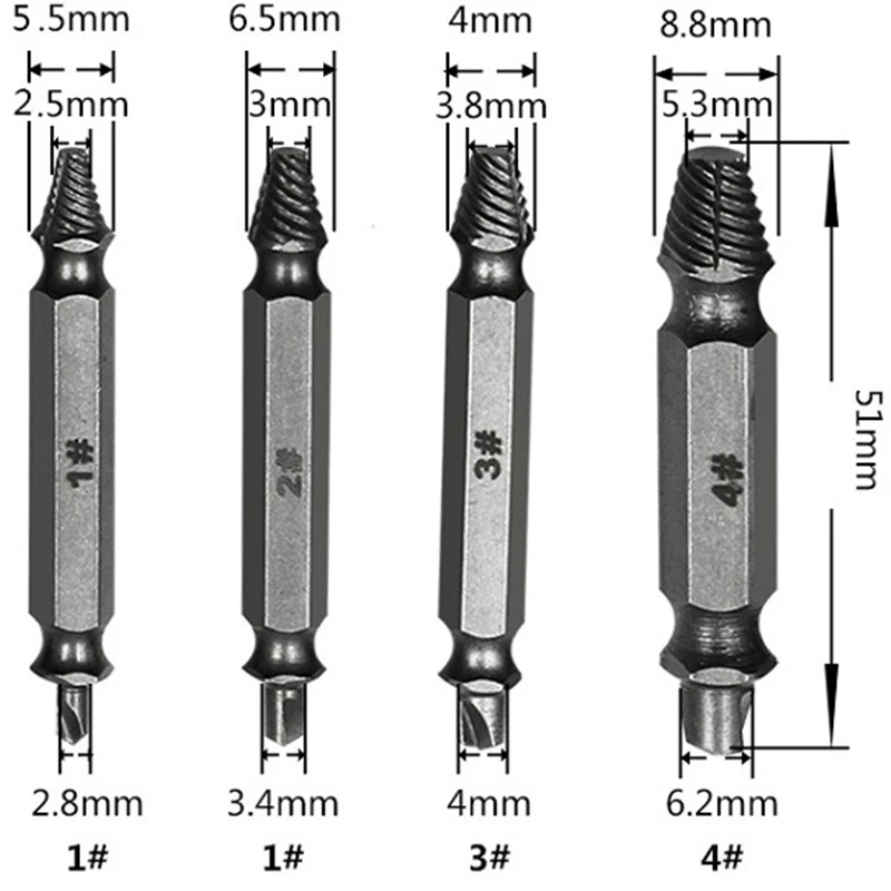4 шт поврежденный винт сверло для извлечения Руководство Комплект сломанный болт Скорость из легкого из двухсторонняя поврежденных шнековый экстрактор сверло ступенчатое сверло удалить поврежденный Винт экстрактор