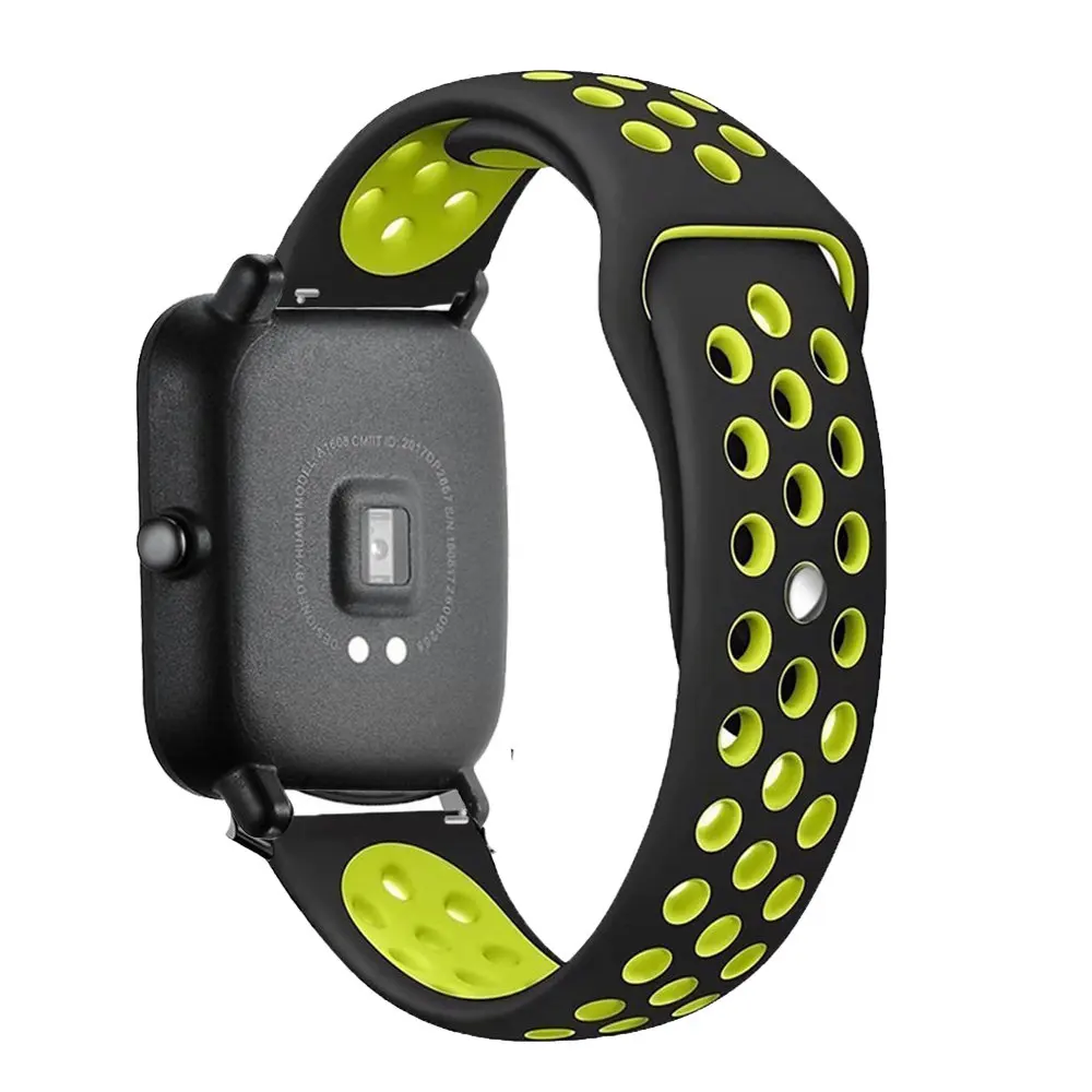 Силиконовые Умные аксессуары, браслеты для Xiaomi Huami Amazfit bip Youth/Lite, двойной цветной сменный смарт-ремешок для часов 20 мм - Цвет ремешка: Black yellow