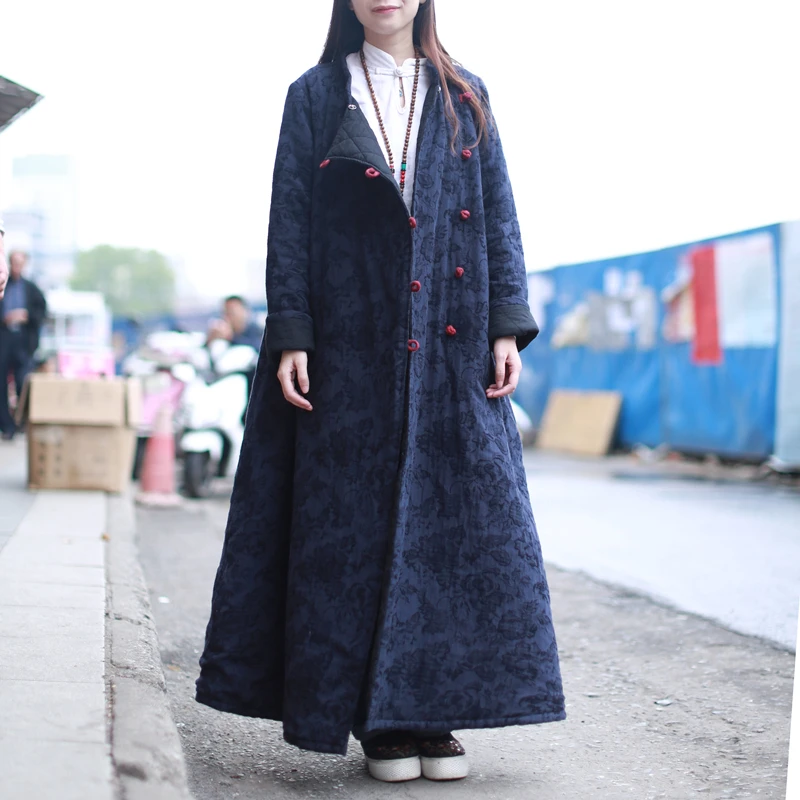 Manteau Dark Px7042 Col Blue Matelassé Stand Automne D'hiver Parka wine Veste Pardessus Lzjn Winterjas Red Longue Jacquard 2018 Chinois Femmes Poche qfawpxnXOT
