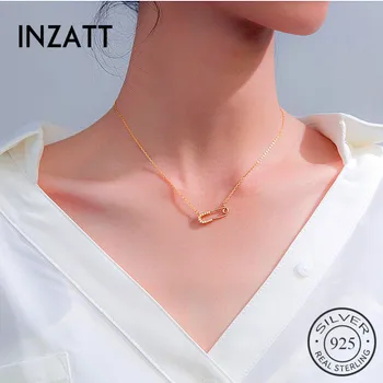 

INZATT Real 925 Sterling Silver Minimalist Zircon Paperclip Pendant Necklace For Fashion Women Party Trendy Fine Jewelry 2019