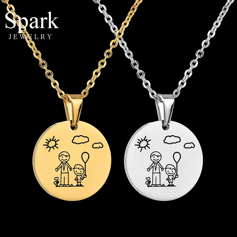 Spark Stainless Steel Dad Son Family Necklace Cartoon Boy Father Pendant Chains For Parent Kids