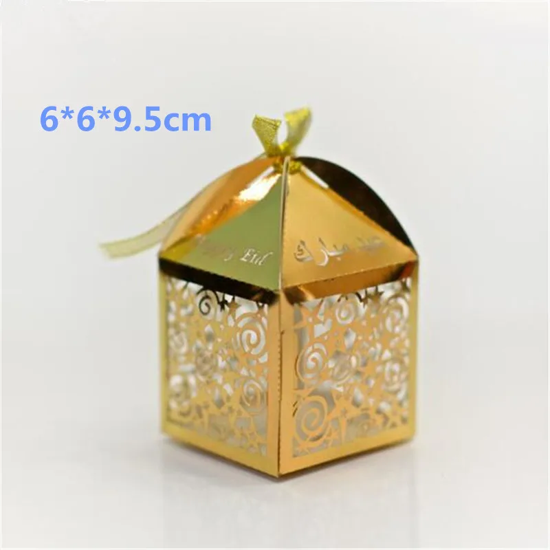 

50pcs/lot Ribbon Lace Star Biscuit Candy Cake Box Islamic Party Decoration Happy Eid Mubarak Ramadan Eid Mubarak Event Decor