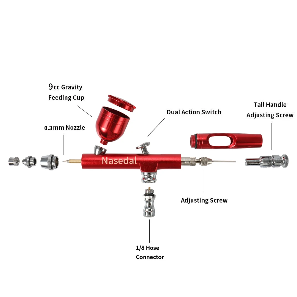 Nasedal 0,3 мм Аэрограф компрессор комплект двойного действия воздушная щетка для украшения торта Spary краски пистолет дизайн ногтей краски макияж татуировки Спрей Инструмент
