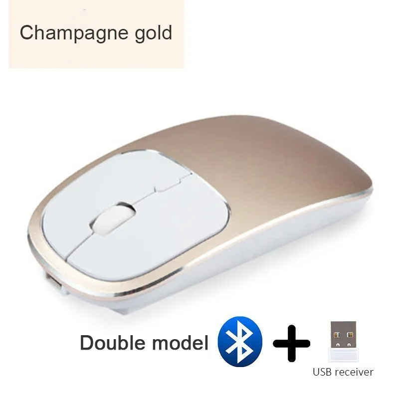Wireless USB+ Bluetooth 4.0 Dual Mode Mouse Silent Ergonomic Rechargeable Optical Mice 4D 1600 DPI Mause For Gift Laptop - Цвет: Золотой