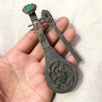 

Collectible Decorated Asia Old Style Violin Fiddle Brass lock/key Carved Dragon